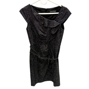 Jessica Howard Women's Draped Ruched Cowl Neck Gray Metallic Dress Size 4P